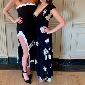 BLACK & WHITE SCALLOPED ASYMMETRICAL HIGH LOW BODYCON DRESS - AS SEEN ON L'ABEYE